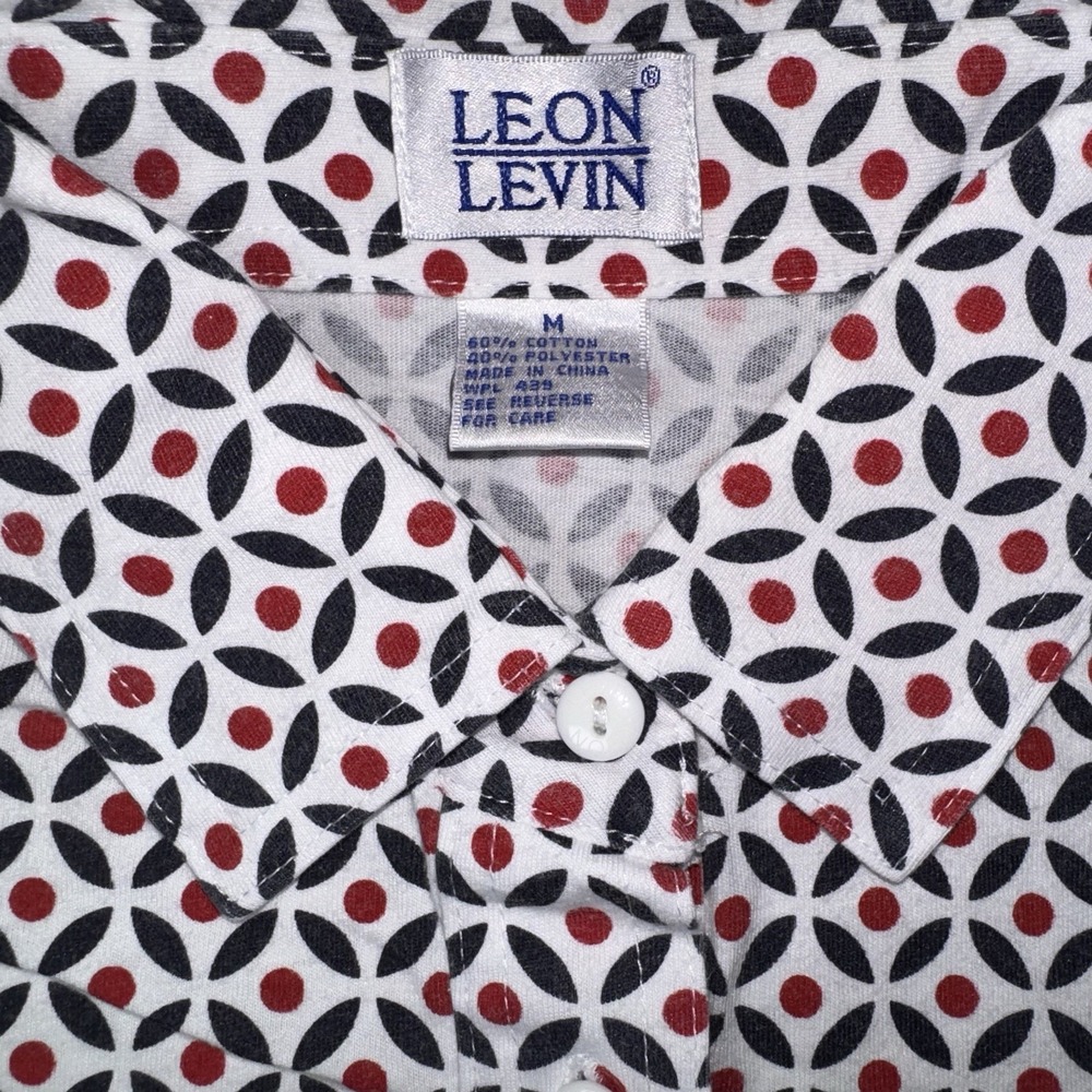 Vintage Leon Levin Women's Collared Pattern Short Sleeve Shirt Sz M Cotton Blend
